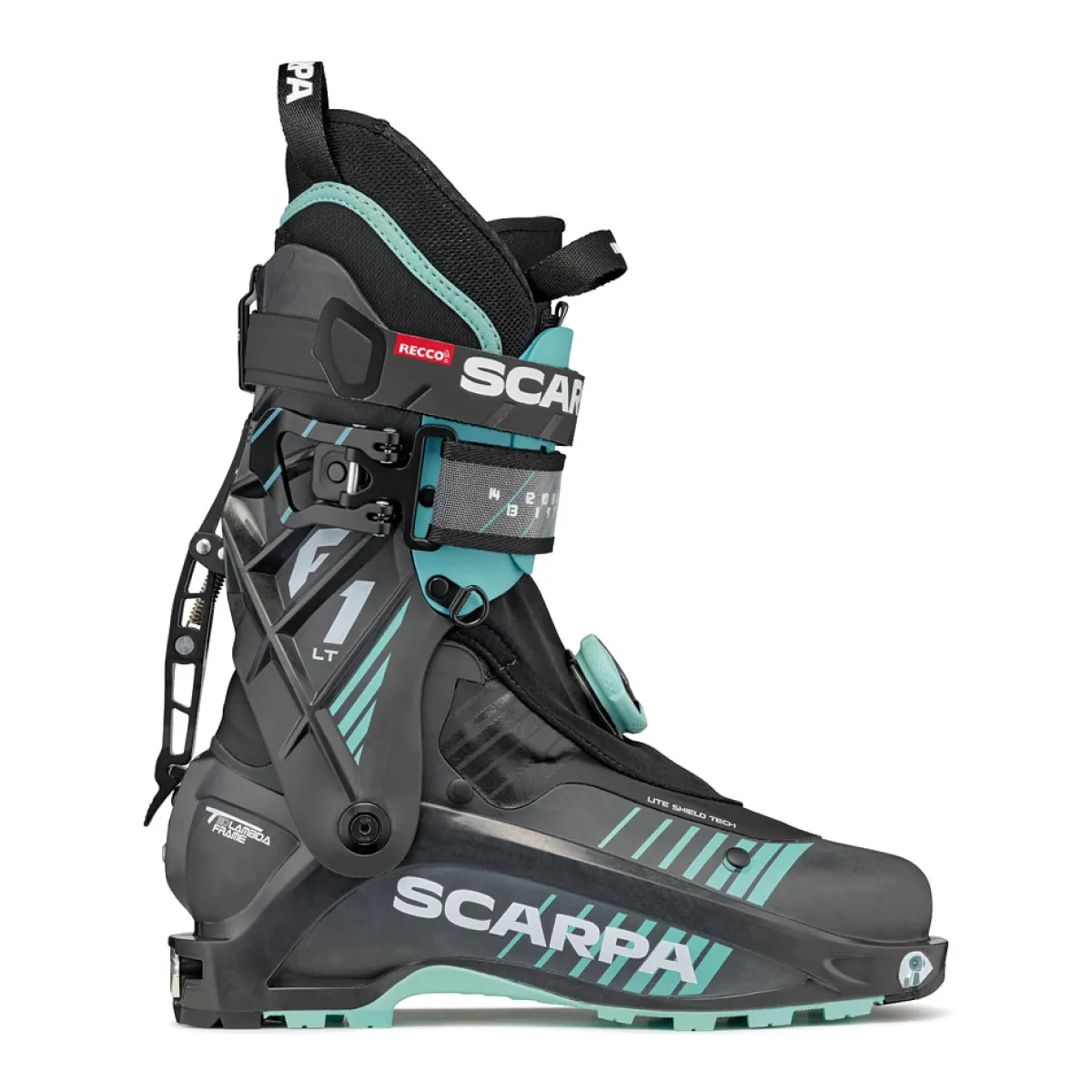 SCARPA F1 LT women's ski mountaineering boots Carbon/Aqua Shop